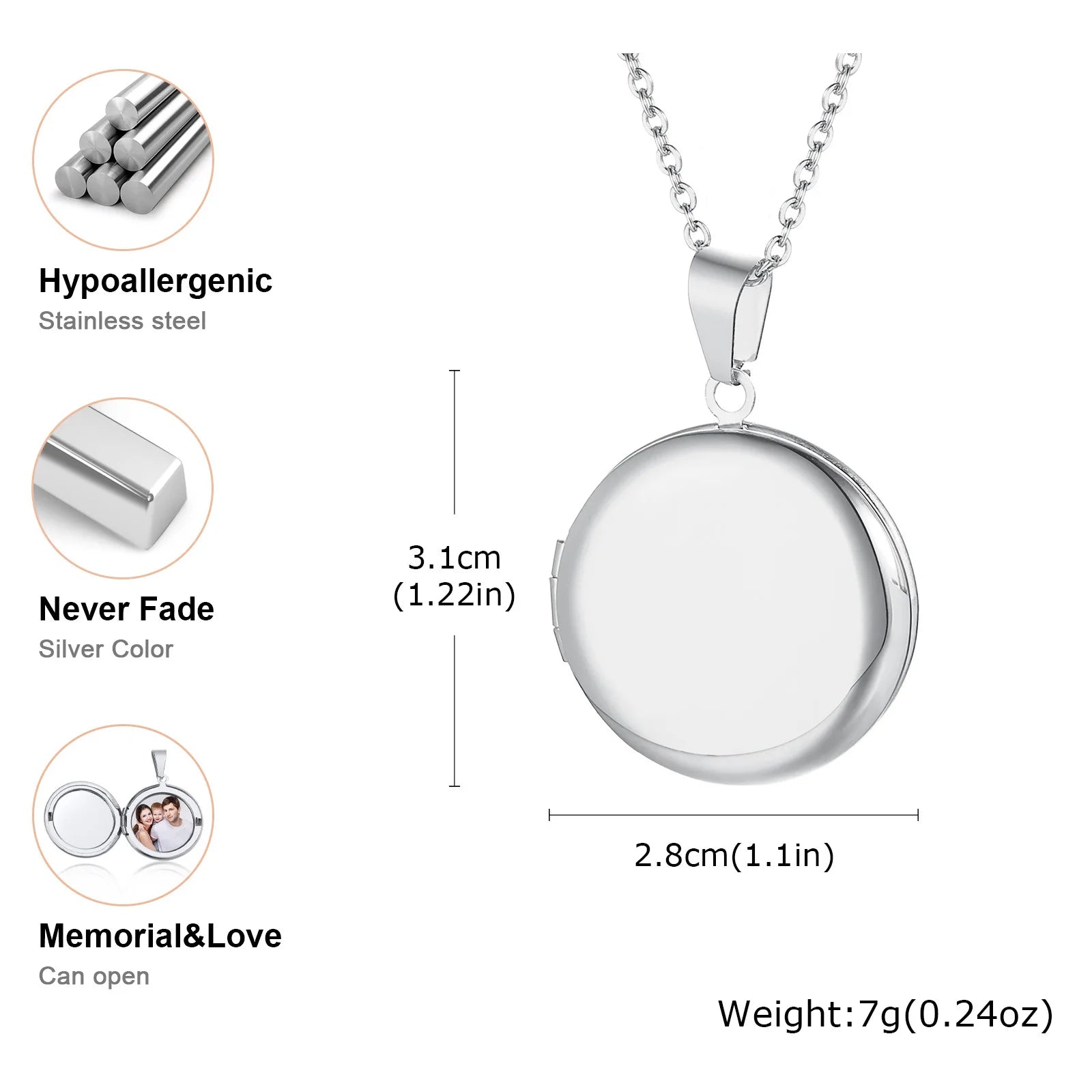 Silver Heart Locket Pendant Necklace for Women – Openable Memory Photo Charm | Stainless Steel Chain