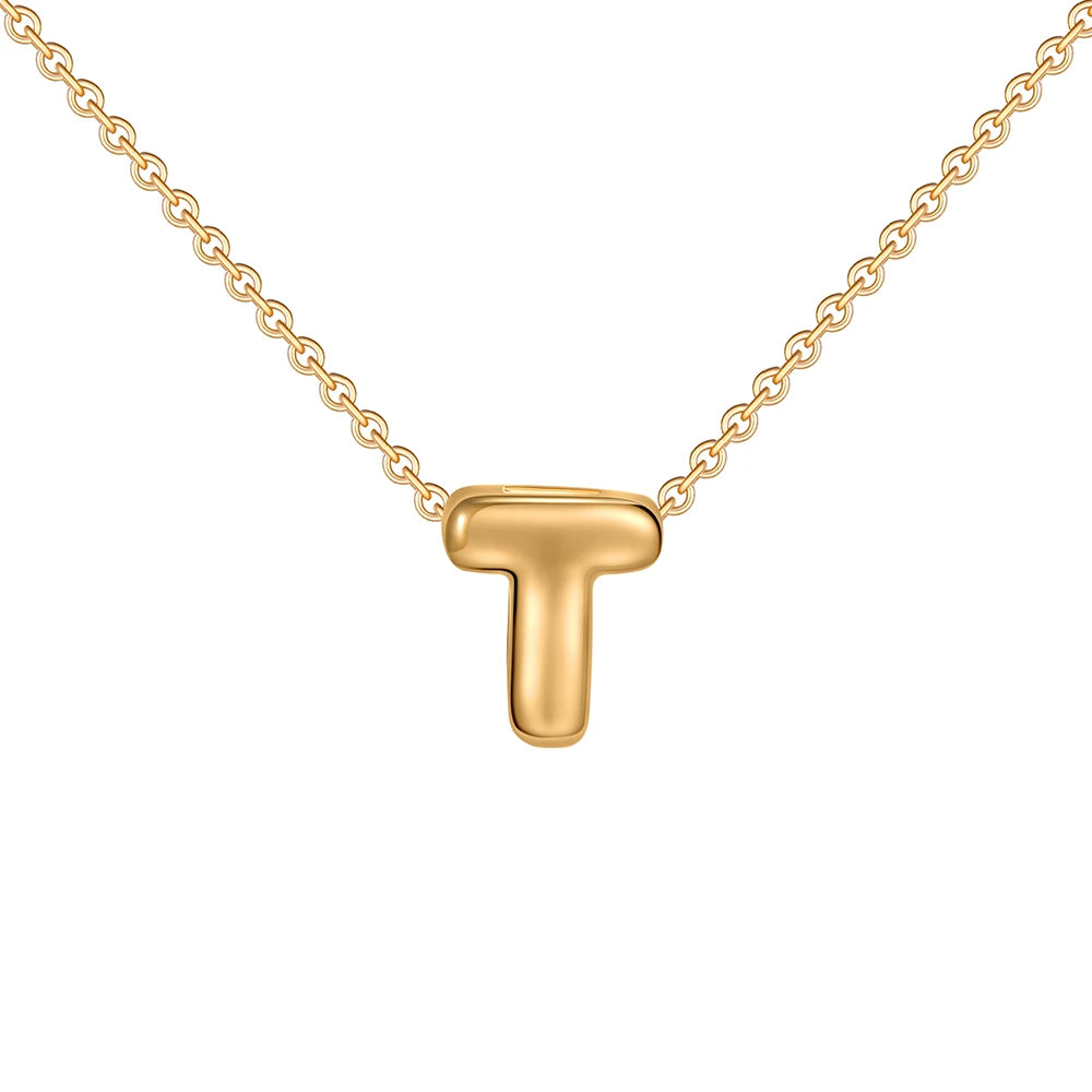 Gold-Plated Bubble Letter Necklace – Tiny A-Z Initial Pendant for Women & Teen Girls