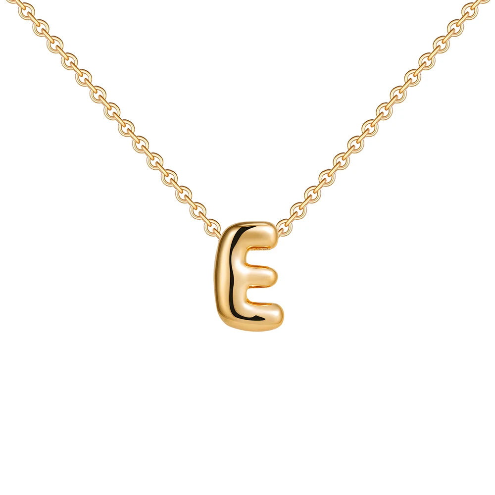 Gold-Plated Bubble Letter Necklace – Tiny A-Z Initial Pendant for Women & Teen Girls
