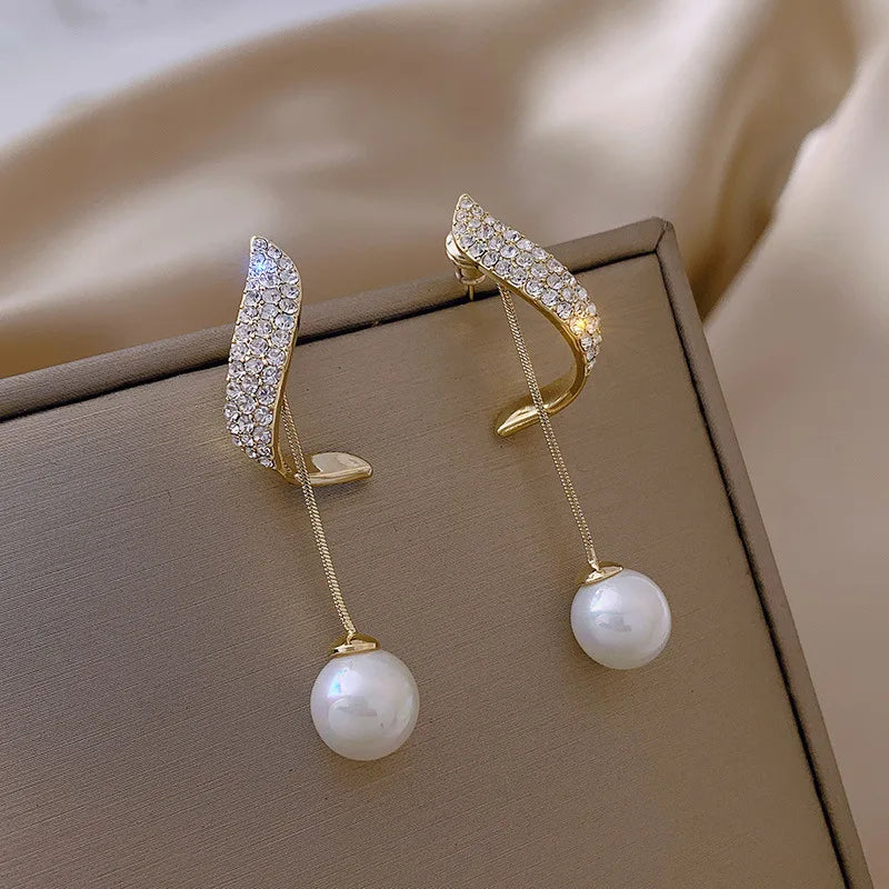Elegant Long Tassel Pearl Earrings for Women – Crystal Pendant Fashion Jewelry