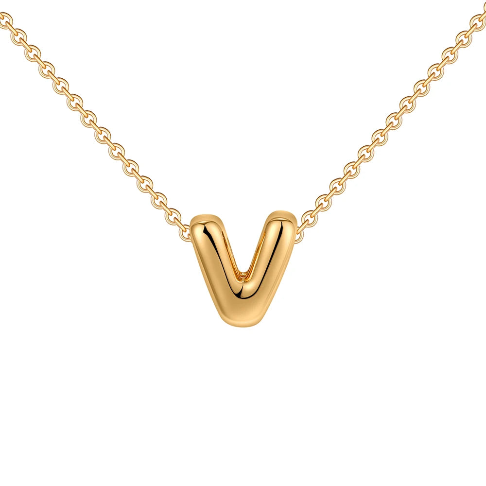 Gold-Plated Bubble Letter Necklace – Tiny A-Z Initial Pendant for Women & Teen Girls