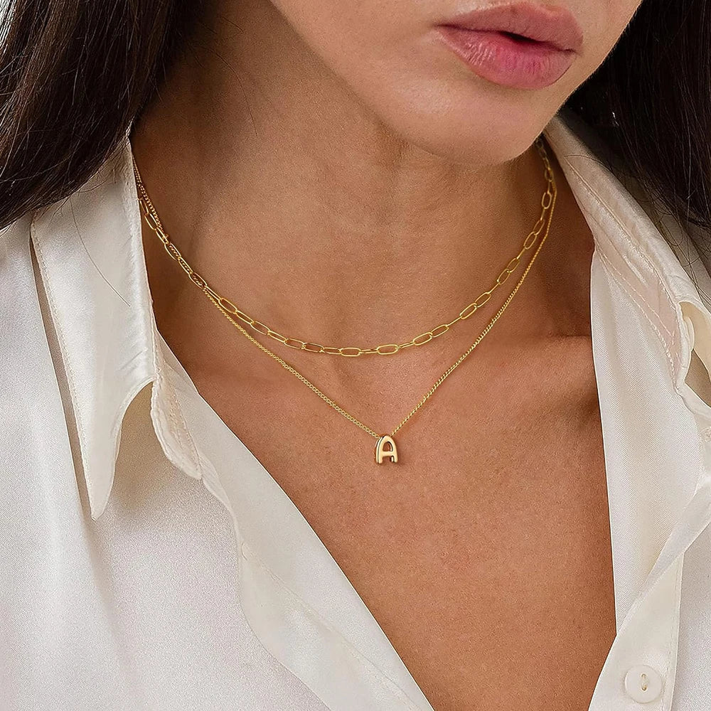 Gold-Plated Bubble Letter Necklace – Tiny A-Z Initial Pendant for Women & Teen Girls