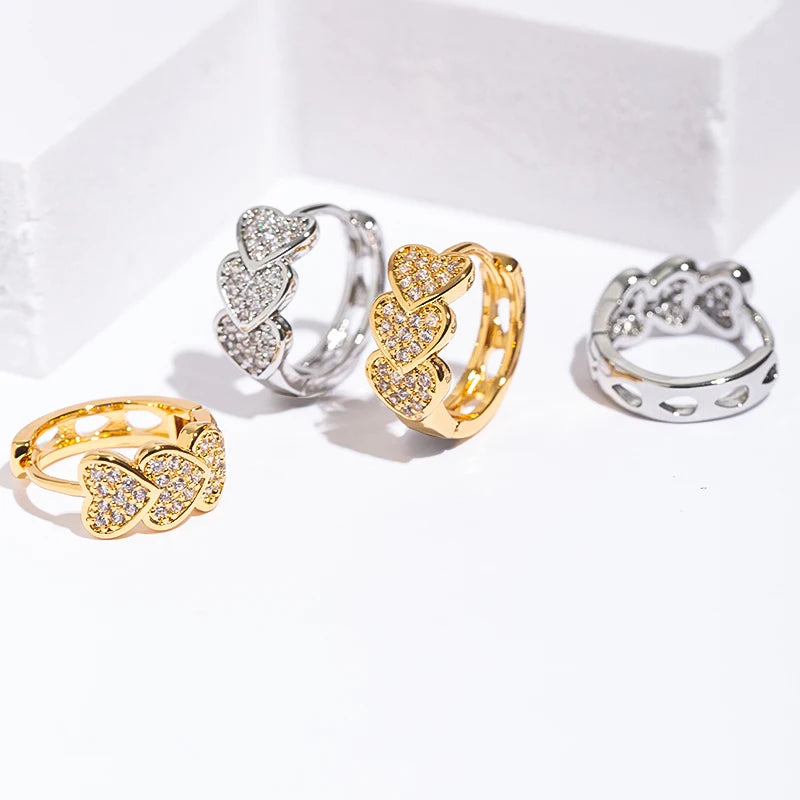 Gold Heart Zircon Hoop Earrings – Trendy Stainless Steel Gift for Women