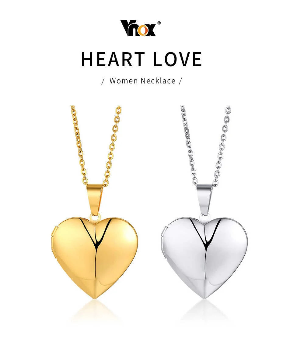 Locking Heart Photo Locket Necklace – Personalized Stainless Steel Pendant for Women & Men