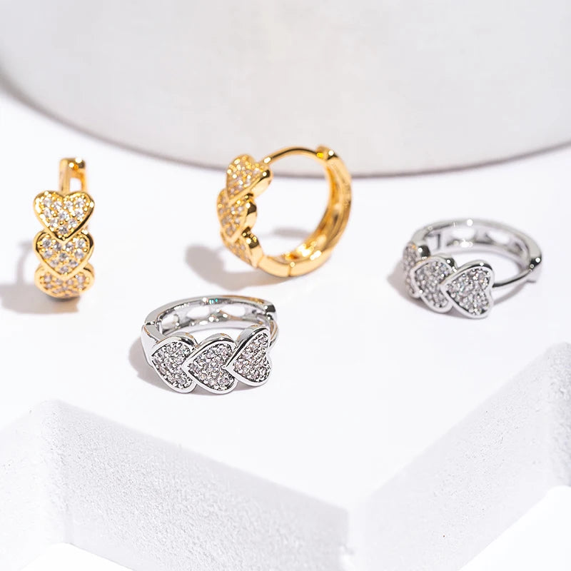 Gold Heart Zircon Hoop Earrings – Trendy Stainless Steel Gift for Women
