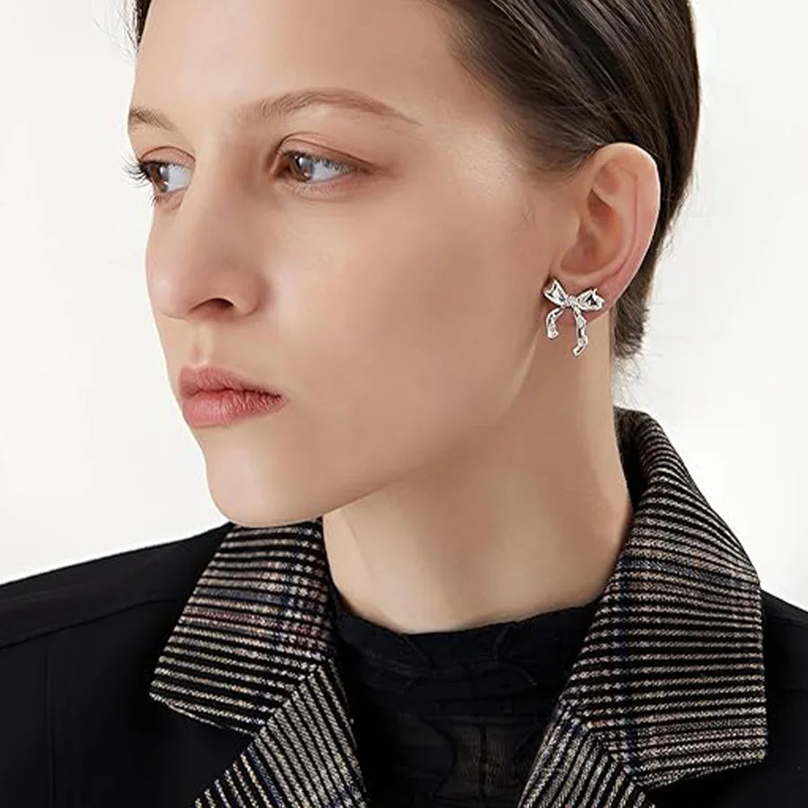 Vintage Bowknot Stainless Steel Earrings for Women – Gold Plated Elegant Jewelry