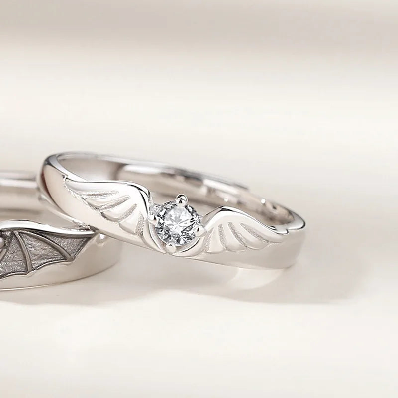 Adjustable Angel & Demon Couple Rings – Romantic Wings Design Fashion Engagement Jewelry Set