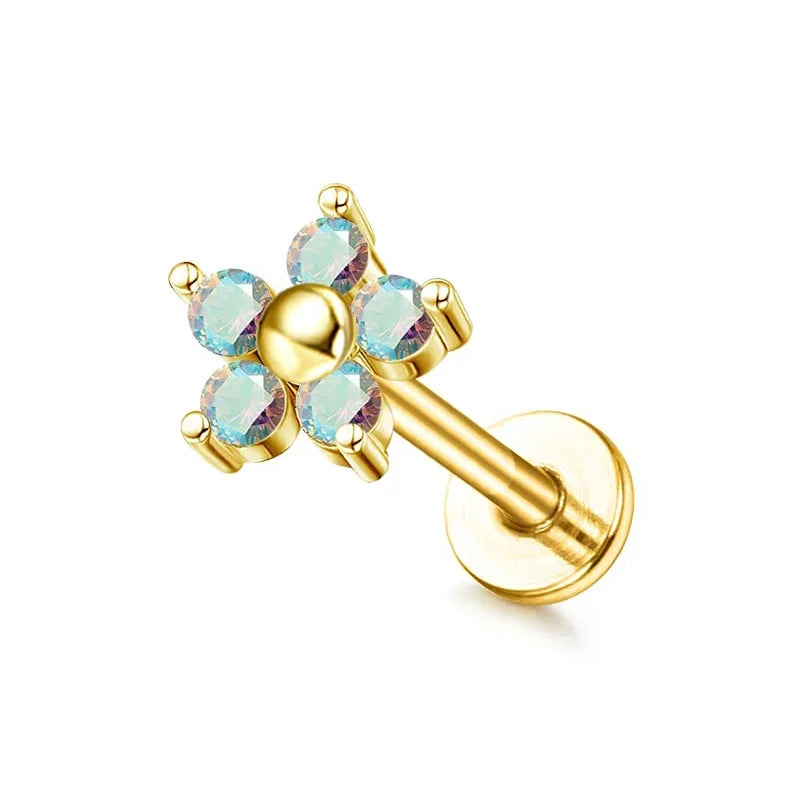 16G Stainless Steel Cartilage Stud Earring for Women – Butterfly/Moon/Flower Helix Tragus Piercing