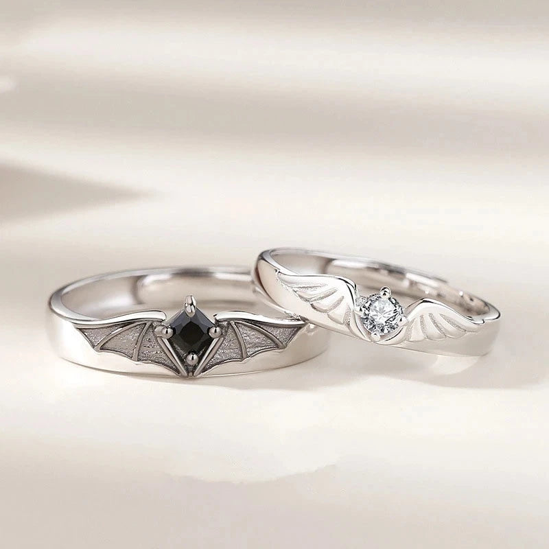 Adjustable Angel & Demon Couple Rings – Romantic Wings Design Fashion Engagement Jewelry Set