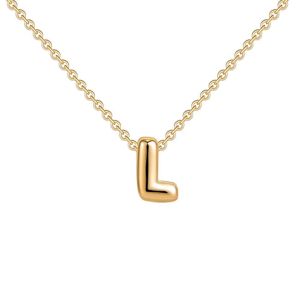 Gold-Plated Bubble Letter Necklace – Tiny A-Z Initial Pendant for Women & Teen Girls