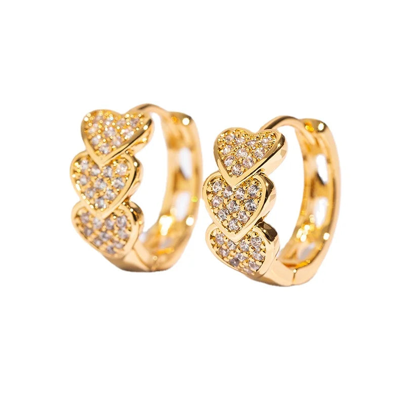 Gold Heart Zircon Hoop Earrings – Trendy Stainless Steel Gift for Women