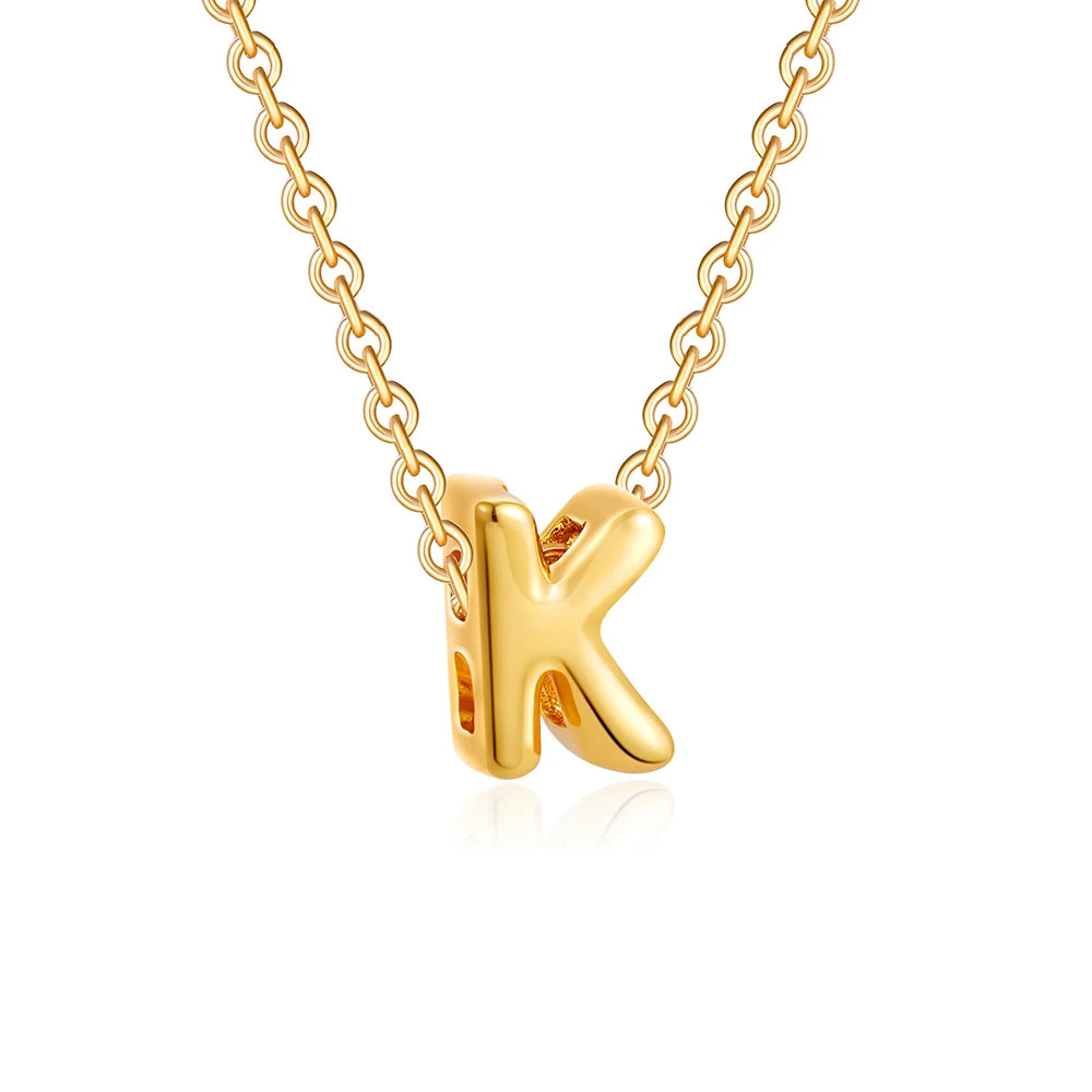 Gold-Plated Bubble Letter Necklace – Tiny A-Z Initial Pendant for Women & Teen Girls