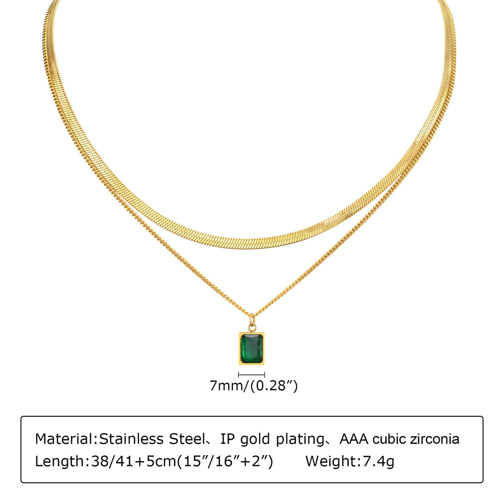 Retro Green Zircon Pendant Necklace for Women | Stainless Steel Gold Chain | Elegant Crystal Jewelry Gift