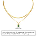 Retro Green Zircon Pendant Necklace for Women | Stainless Steel Gold Chain | Elegant Crystal Jewelry Gift