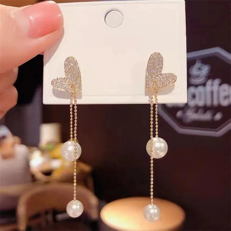 Elegant Long Tassel Pearl Earrings for Women – Crystal Pendant Fashion Jewelry