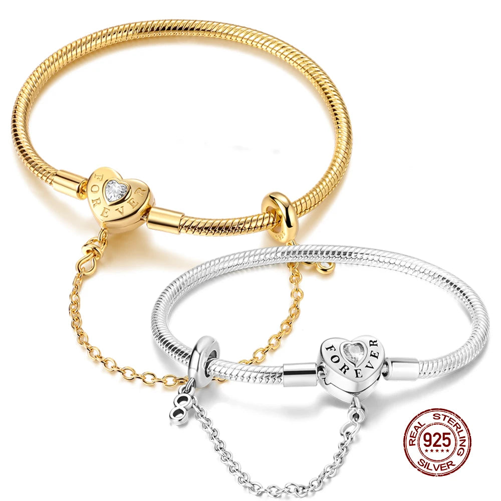 Safety Chain Snake Bracelet for Women – Peach Heart Charm Chain, fits DIY Beads