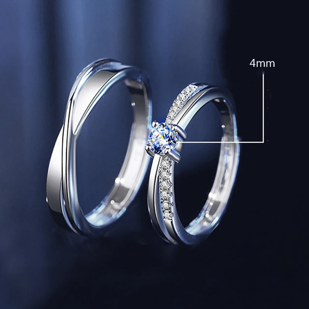 Adjustable Couple Rings for Men & Women – Twist Platinum-Plated Matching Overlap Bands