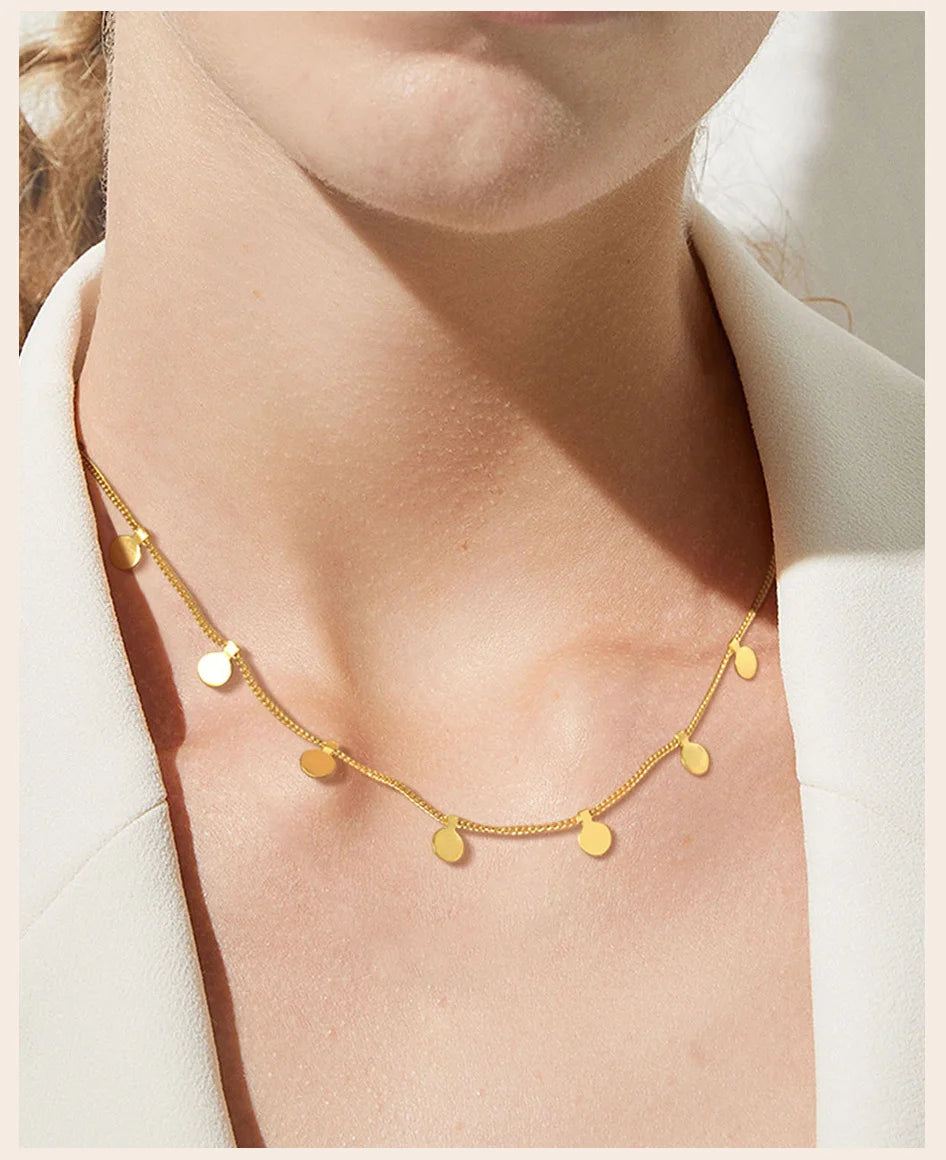 Gold Coin Disc Necklace for Women – Delicate Multi-Pendant Stainless Steel Chain