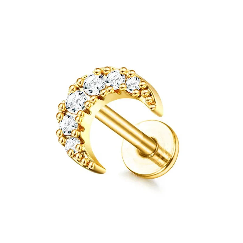 16G Stainless Steel Cartilage Stud Earring for Women – Butterfly/Moon/Flower Helix Tragus Piercing