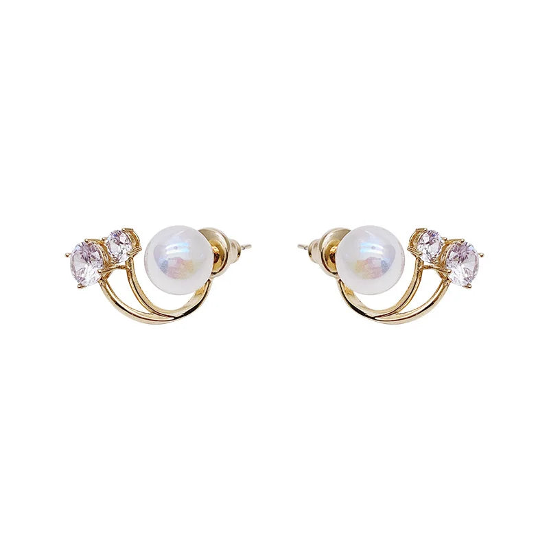 Korean Pearl Claw Ear Hook Earrings for Women – Zircon Crystal Gold Stud Jewelry
