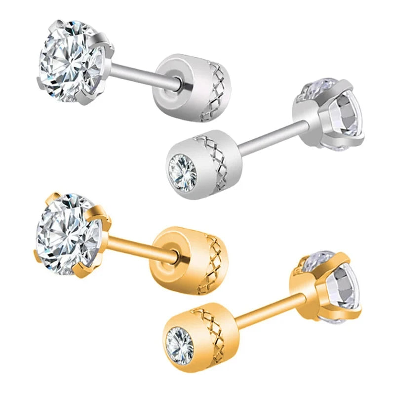Medical Stainless Steel Zircon Cartilage Stud – Hypoallergenic Screw-Back Piercing Jewelry