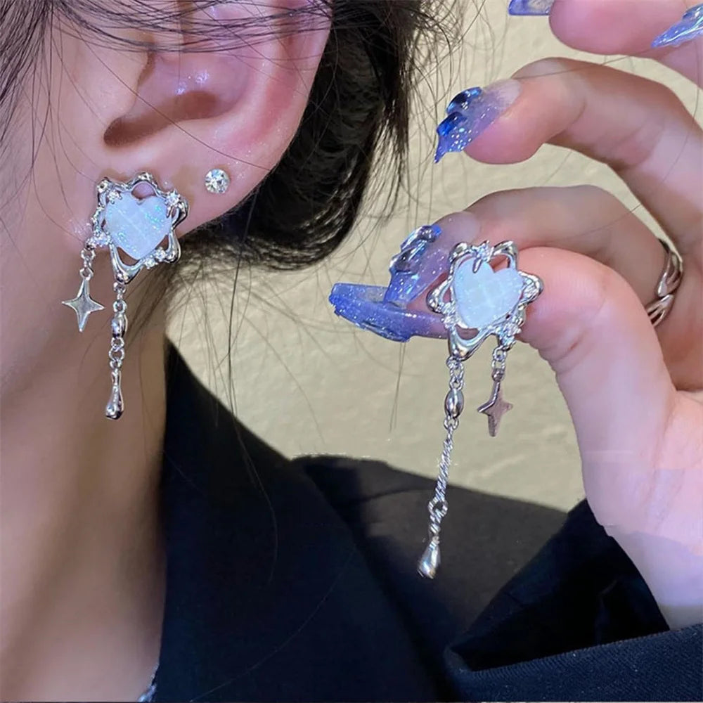 Sweet Love Star Tassel Clip Earrings for Women – Trendy Fashion Party Jewelry Gift