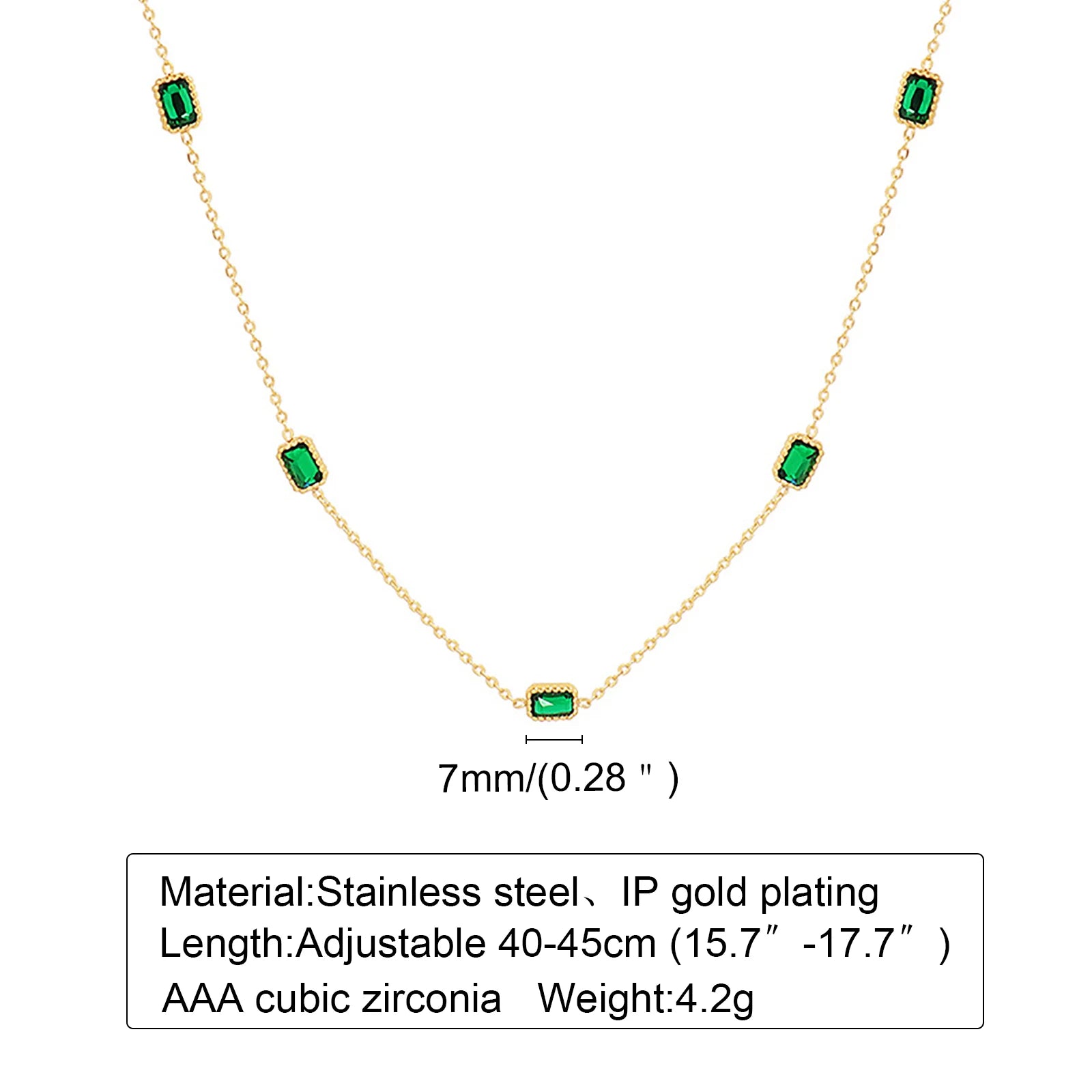 Retro Green Zircon Pendant Necklace for Women | Stainless Steel Gold Chain | Elegant Crystal Jewelry Gift