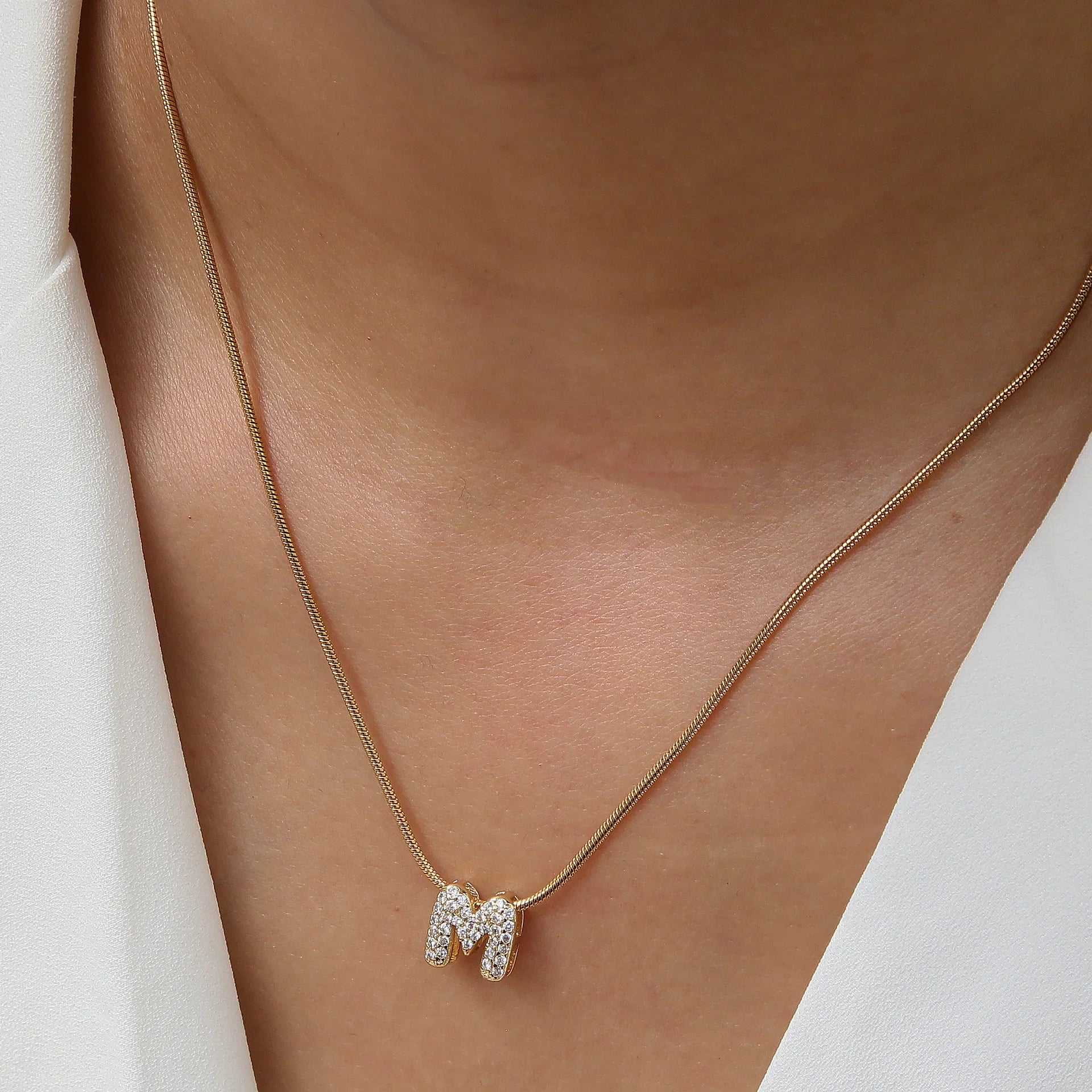 Gold-Plated Initial Alphabet Pendant Necklace for Women – CZ Zircon Letter A-Z Stainless Steel Chain