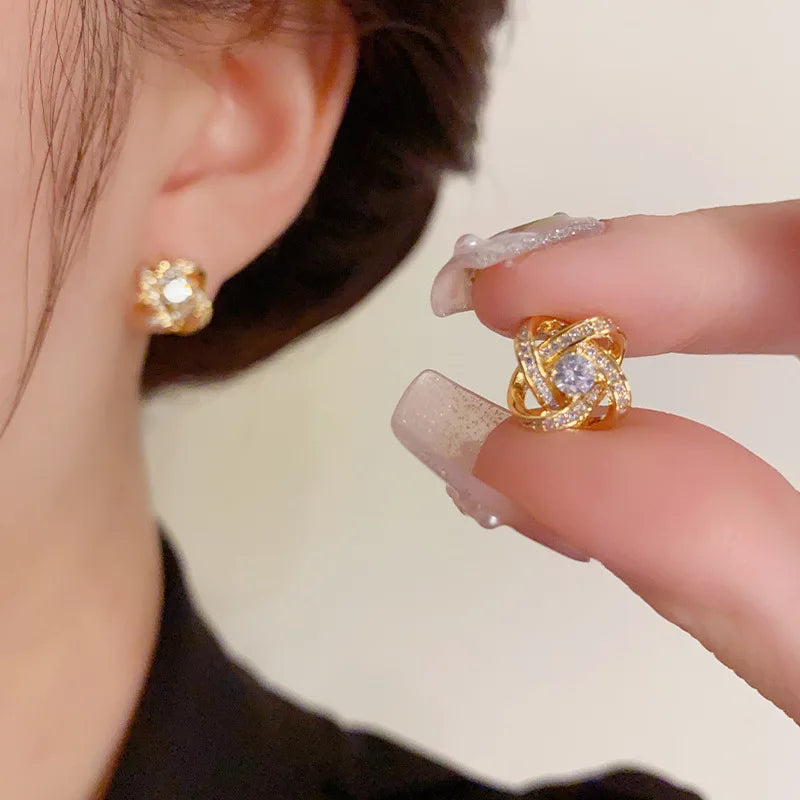 Light Luxury Zircon Cross Stud Earrings for Women – Hollow Geometric Wedding Party Jewelry
