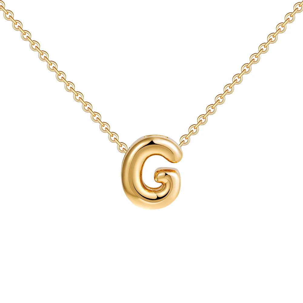 Gold-Plated Bubble Letter Necklace – Tiny A-Z Initial Pendant for Women & Teen Girls