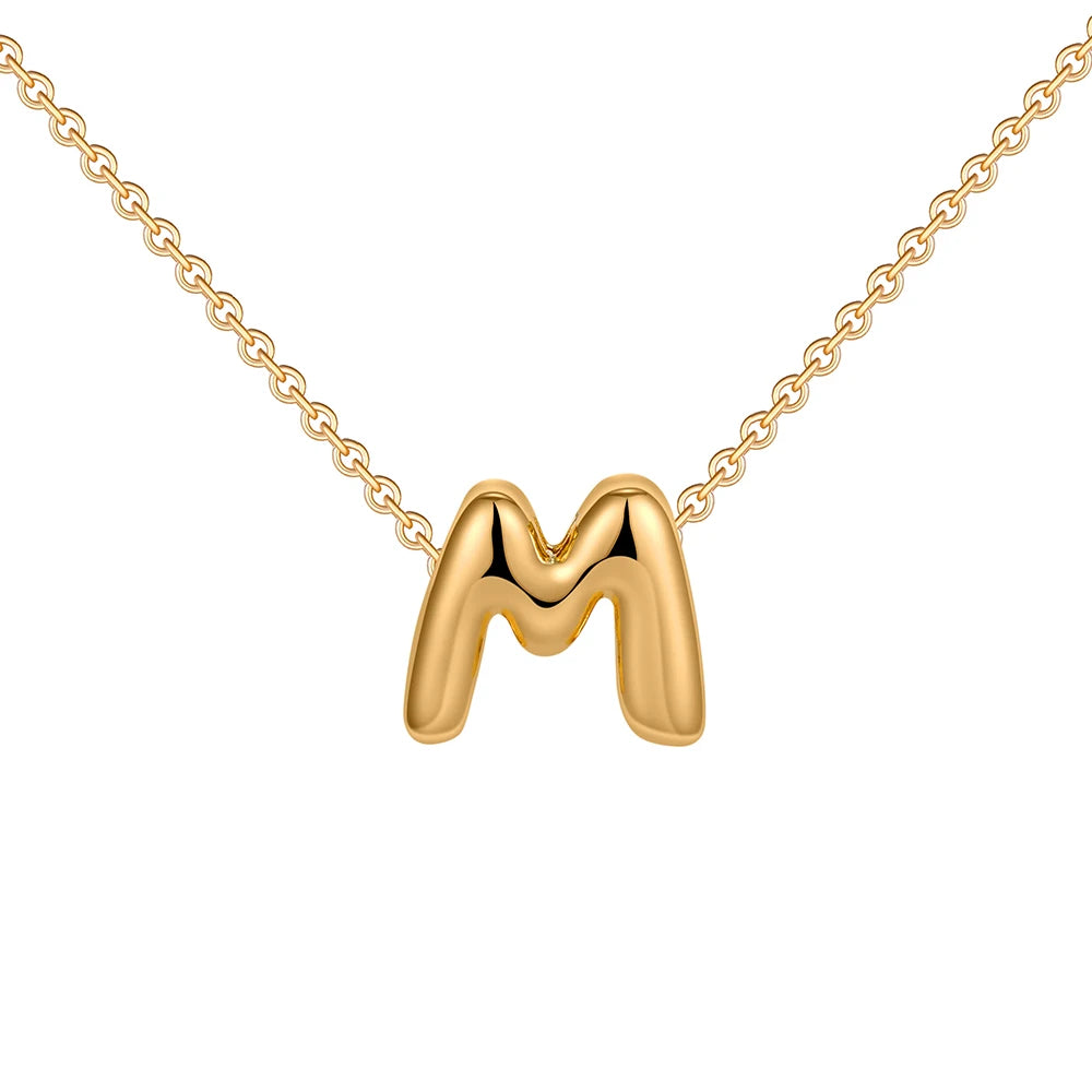 Gold-Plated Bubble Letter Necklace – Tiny A-Z Initial Pendant for Women & Teen Girls