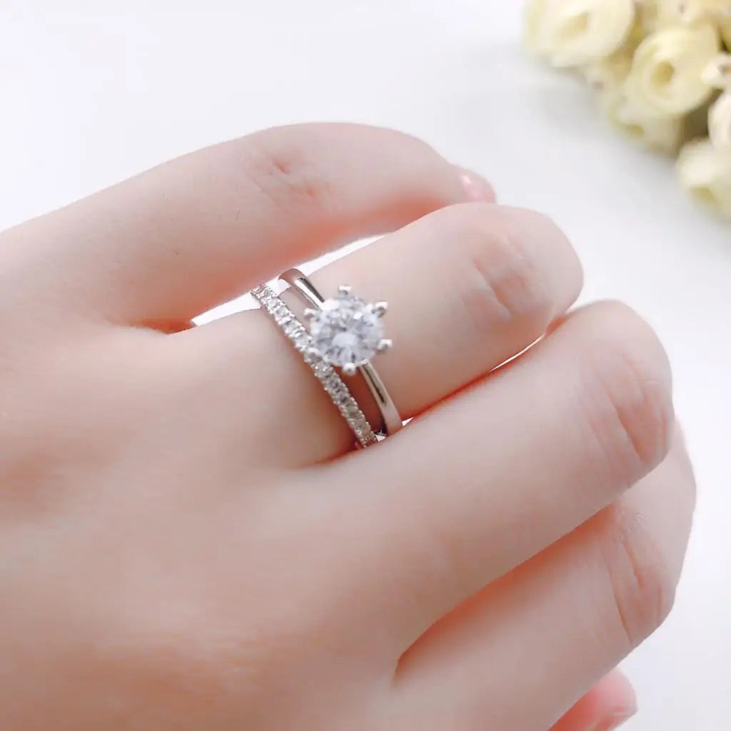 Adjustable Solitaire Ring for Women – Classic Zircon Engagement Wedding Band, Silver Color