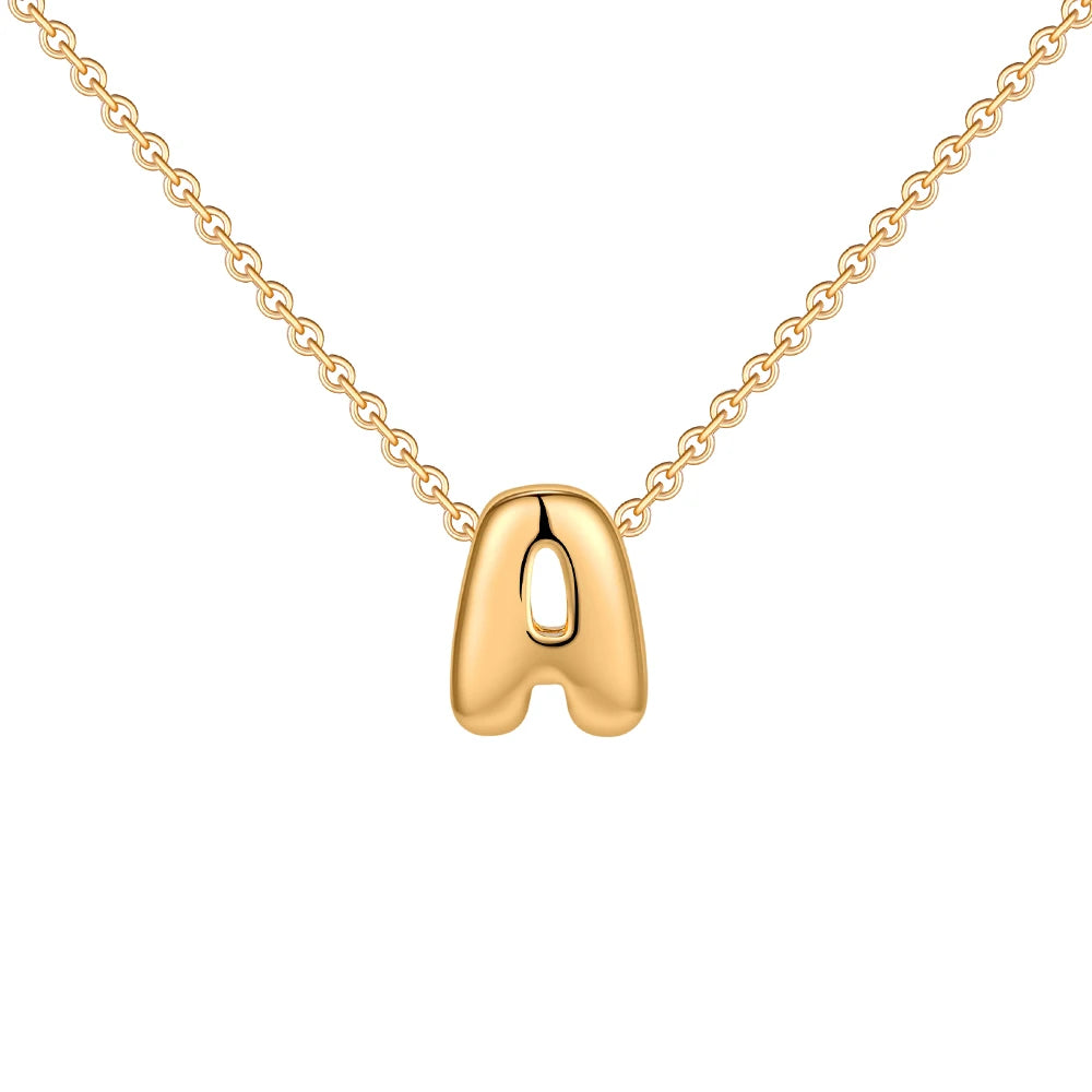Gold-Plated Bubble Letter Necklace – Tiny A-Z Initial Pendant for Women & Teen Girls