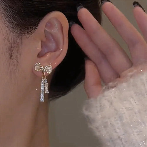 Crystal Acrylic Bow Tassel Earrings for Women – Fashion Zircon Party Jewelry Gift