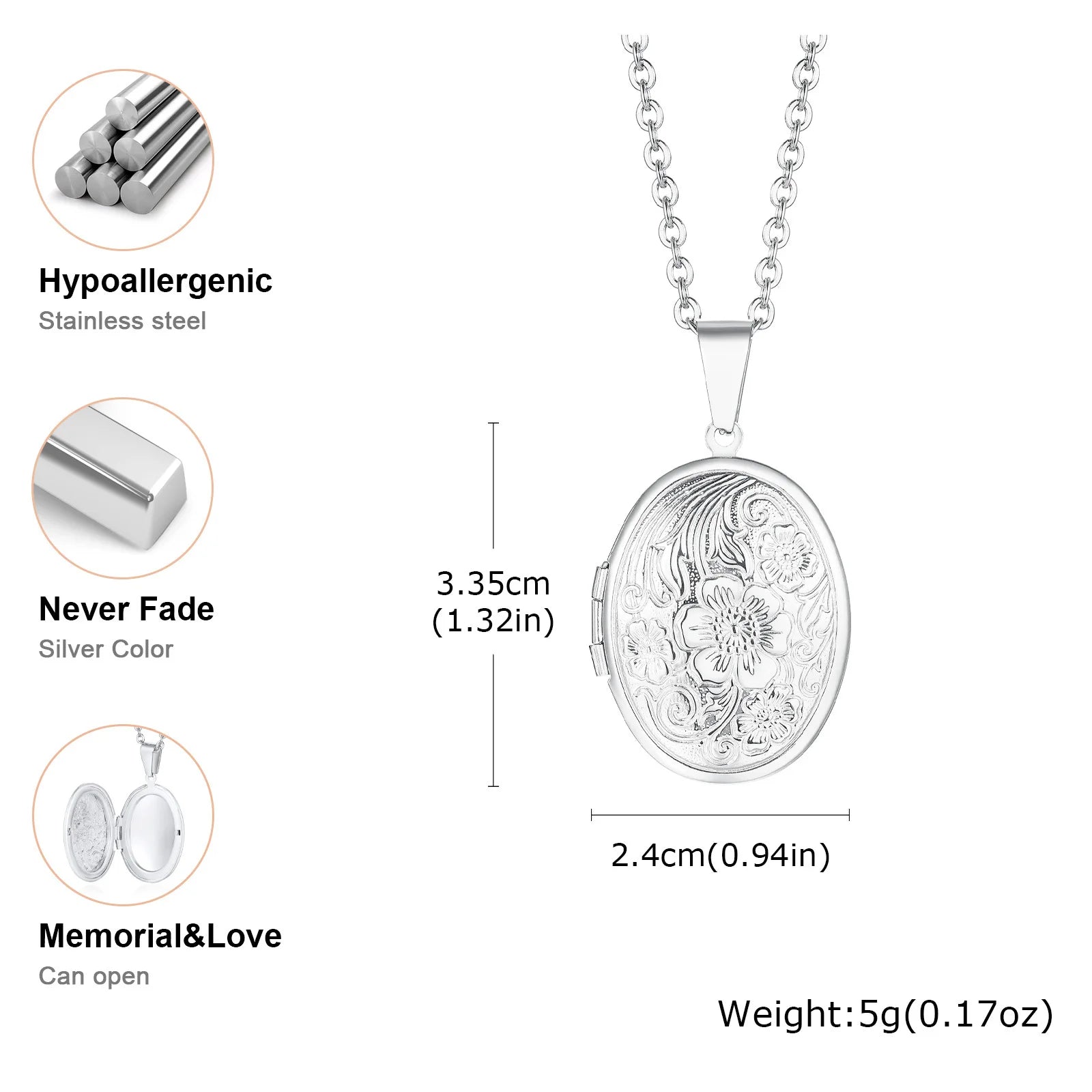 Silver Heart Locket Pendant Necklace for Women – Openable Memory Photo Charm | Stainless Steel Chain