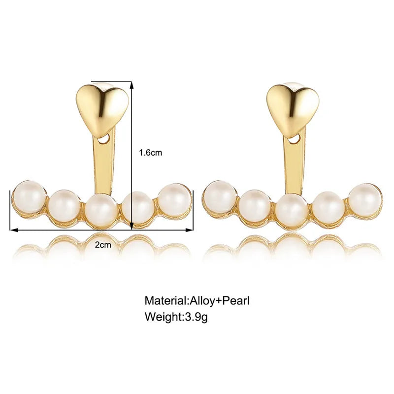 Elegant Gold Heart Pearl Stud Earrings for Women – Korean Fashion 2025 Jewelry