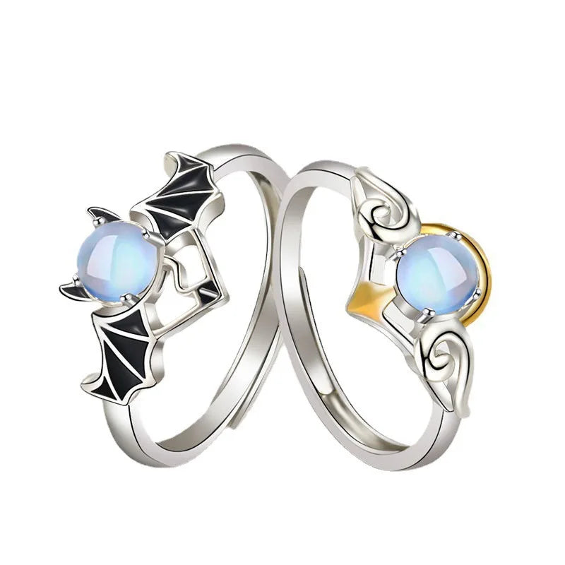 Adjustable Angel & Demon Couple Rings – Romantic Wings Design Fashion Engagement Jewelry Set
