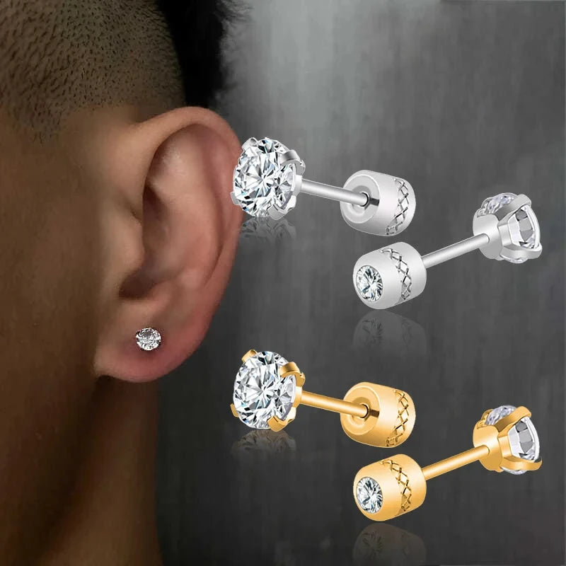Medical Stainless Steel Zircon Cartilage Stud – Hypoallergenic Screw-Back Piercing Jewelry
