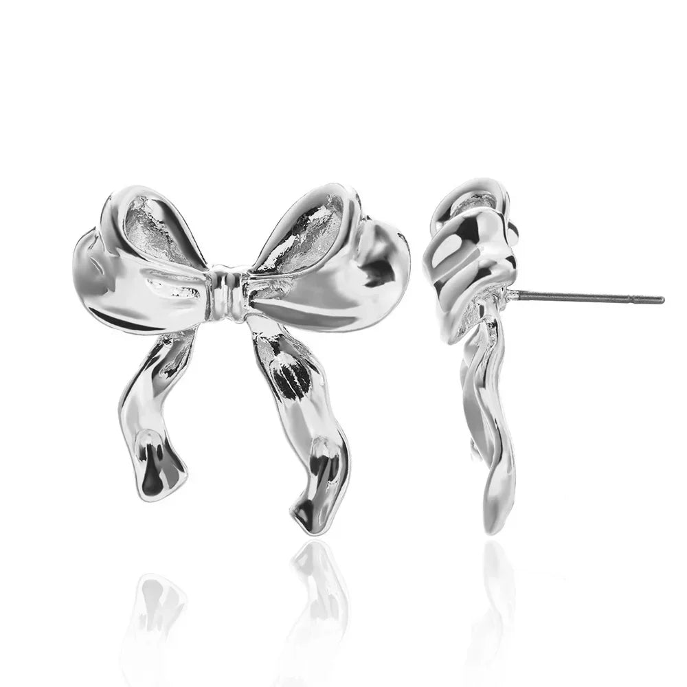 Vintage Bowknot Stainless Steel Earrings for Women – Gold Plated Elegant Jewelry