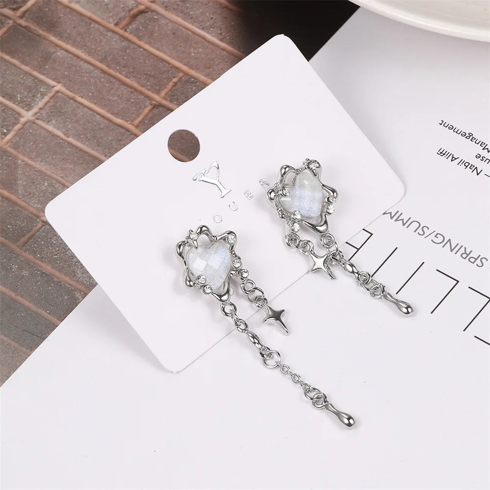Sweet Love Star Tassel Clip Earrings for Women – Trendy Fashion Party Jewelry Gift