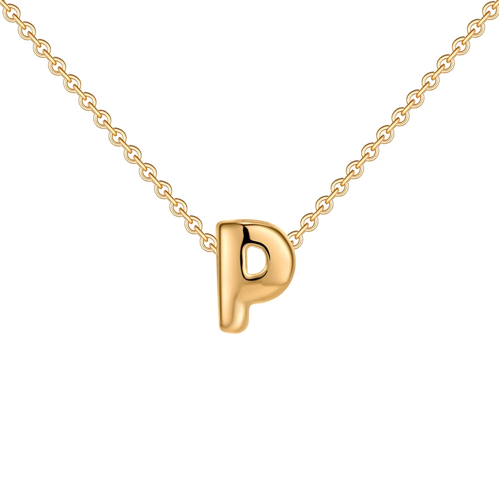Gold-Plated Bubble Letter Necklace – Tiny A-Z Initial Pendant for Women & Teen Girls