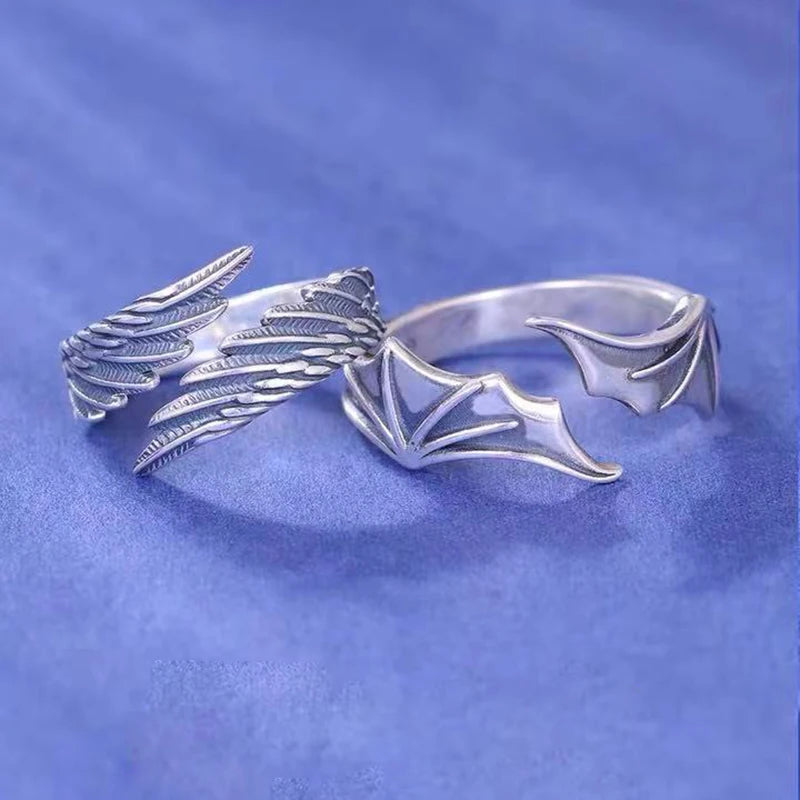 Adjustable Angel & Demon Couple Rings – Romantic Wings Design Fashion Engagement Jewelry Set