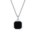 Black Initial Letter Pendant Necklace – A-Z Stainless Steel Square Pendant with Rope Chain