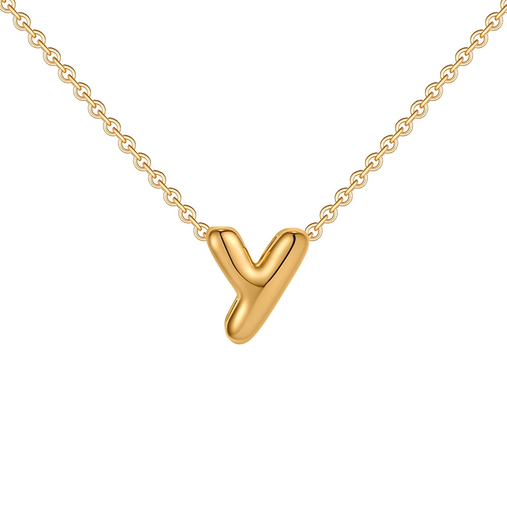Gold-Plated Bubble Letter Necklace – Tiny A-Z Initial Pendant for Women & Teen Girls