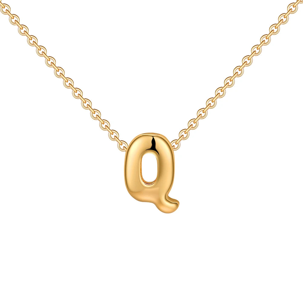 Gold-Plated Bubble Letter Necklace – Tiny A-Z Initial Pendant for Women & Teen Girls