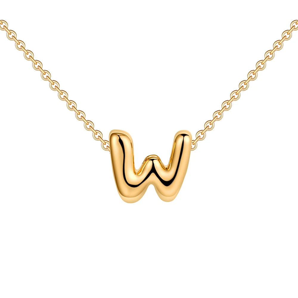 Gold-Plated Bubble Letter Necklace – Tiny A-Z Initial Pendant for Women & Teen Girls