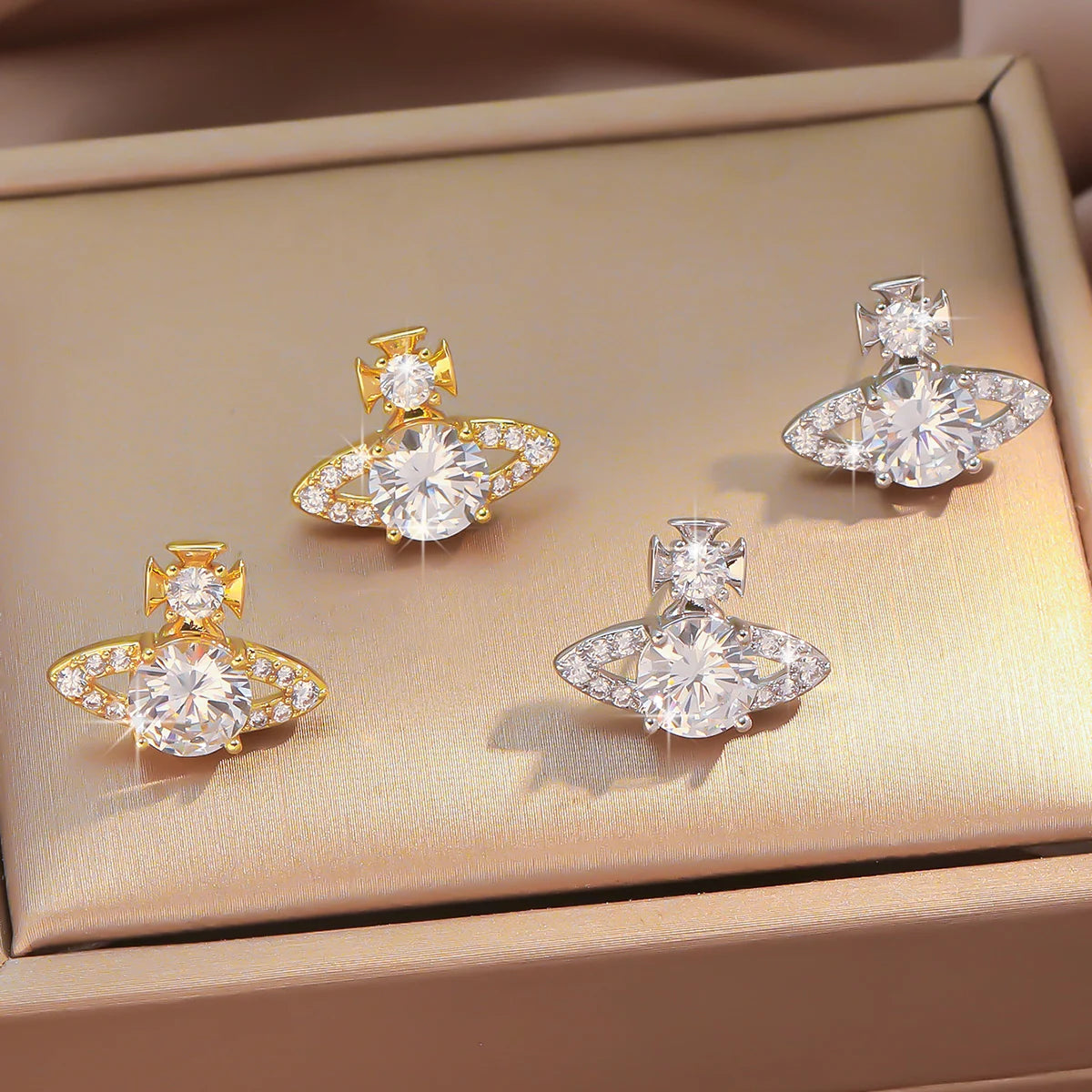 Saturn Crystal Stud Earrings for Women – Chic Sparkling Trendy Jewelry