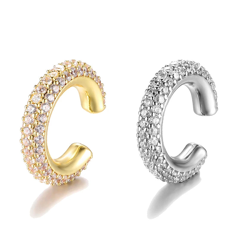 Women’s Round C-Shape Clip-On Earrings – AAA Zirconia Non-Pierced Geometric Jewelry