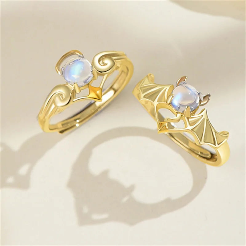 Adjustable Angel & Demon Couple Rings – Romantic Wings Design Fashion Engagement Jewelry Set